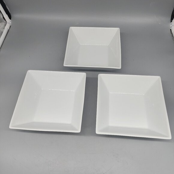 Pier 1 Imports 3 Porcelain White Square 6 1/2" SOUP CEREAL Bowls Stackable - Picture 1 of 6